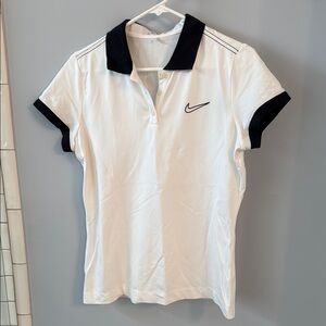 Nike White and Black Fitted Polo Shirt